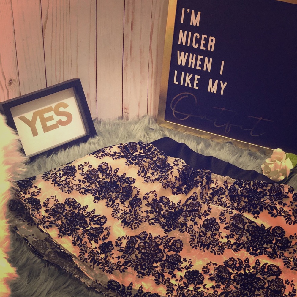 Black and champagne floral skirt